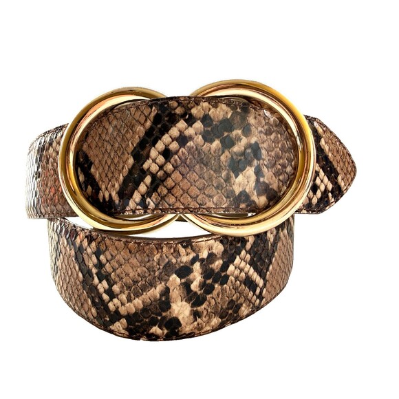 Express Faux Snakeskin Womens Belt Beige Brown Size Small S Brass Buckle 26-32" - Picture 1 of 13